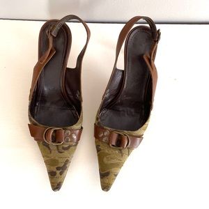 Casadei Camo Heels Genuine Leather Metal Buckle